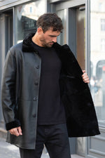Black long shearling leather coat - Image n°6