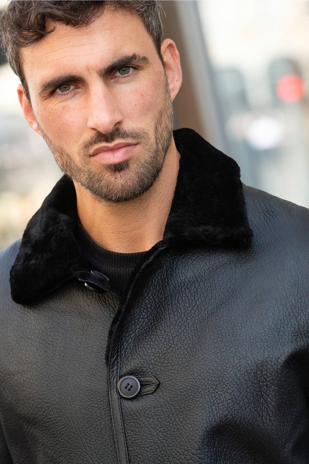 Black long shearling leather coat - Image n°3