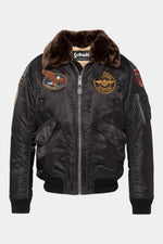 Black recycled nylon pilot jacket with patches - Image n°7