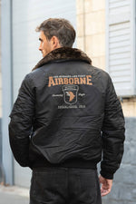 Black recycled nylon pilot jacket with patches - Image n°3
