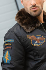 Black recycled nylon pilot jacket with patches - Image n°4