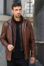 Vintage brown leather men's coat - Image n°5