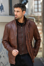 Vintage brown leather men's coat - Image n°1