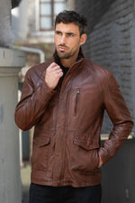 Vintage brown leather men's coat - Image n°3