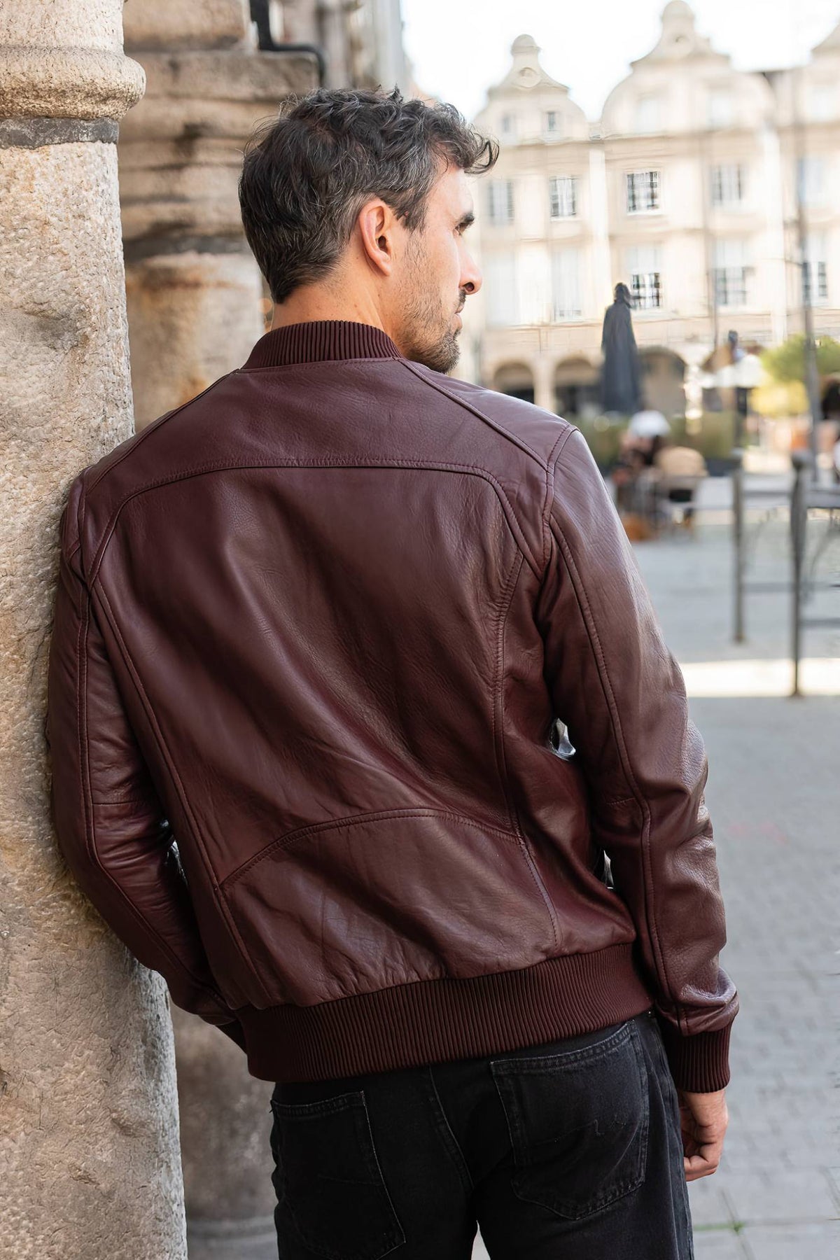 Burgundy sheep leather jacket with 100% cotton lining - Image n°2