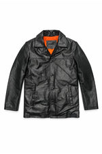 Men's black leather 3/4 jacket - Image n°3