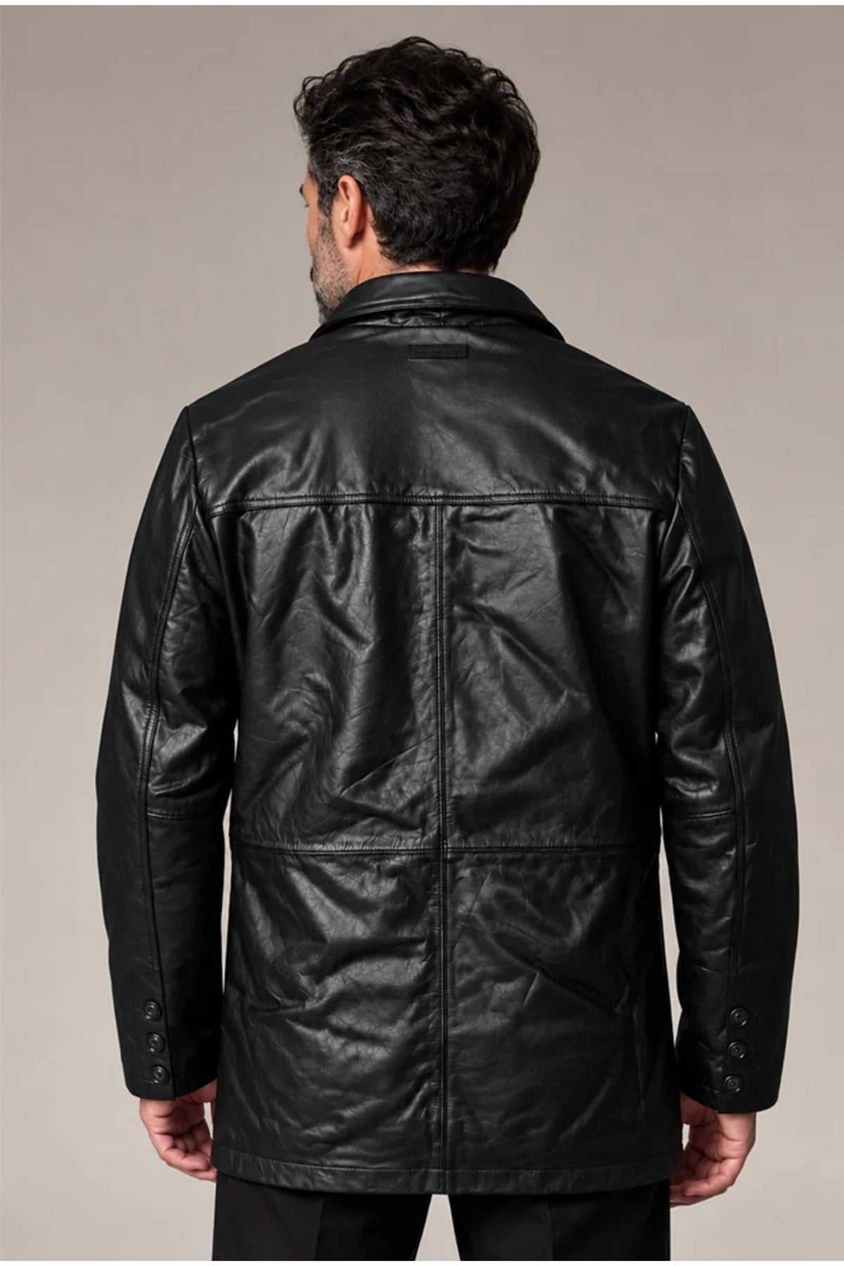 Men's black leather 3/4 jacket - Image n°2
