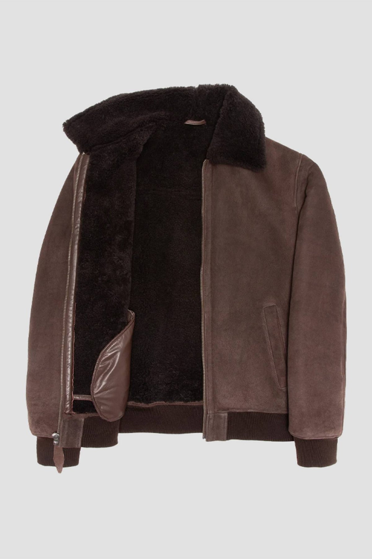 Brown shearling leather flight jacket - Image n°6