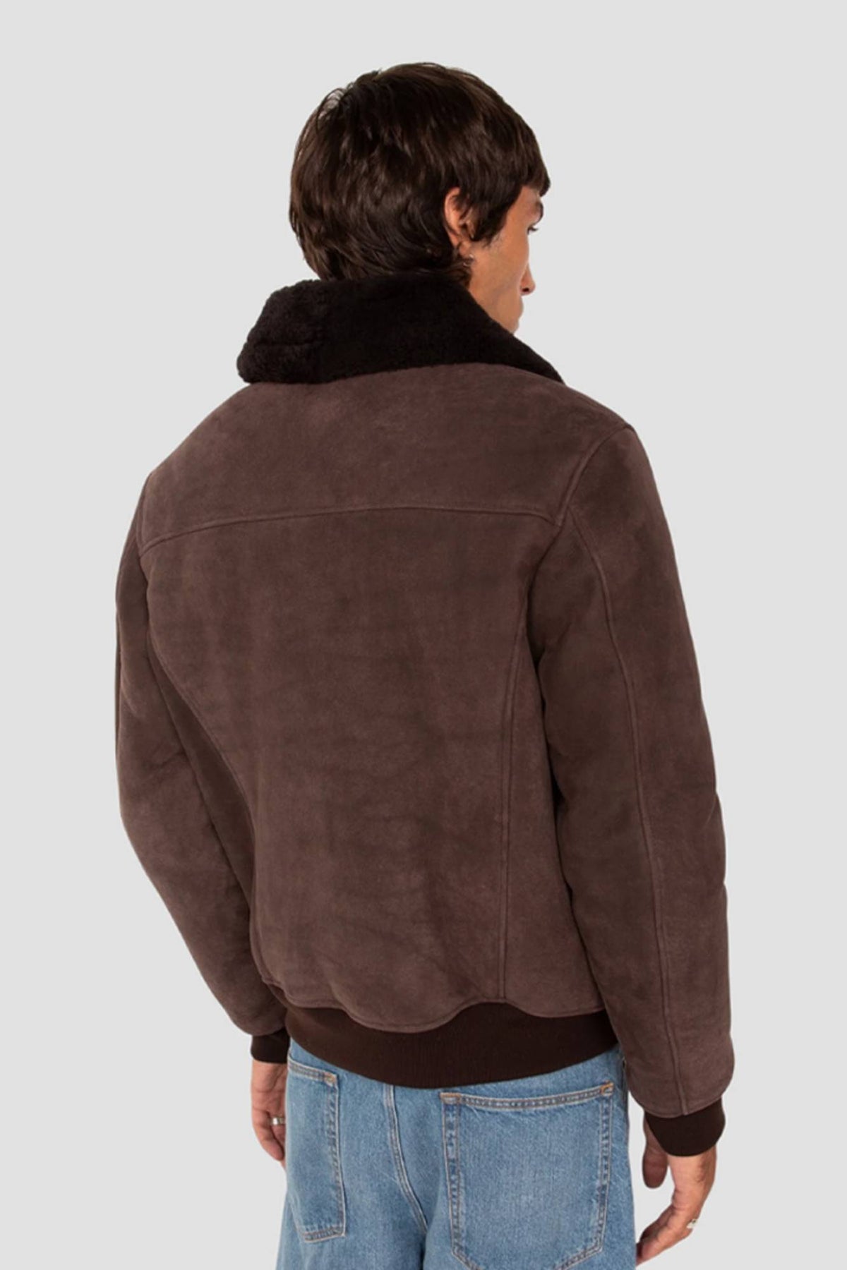 Brown shearling leather flight jacket - Image n°3