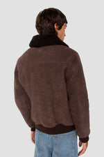 Brown shearling leather flight jacket - Image n°3