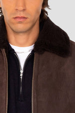 Brown shearling leather flight jacket - Image n°8