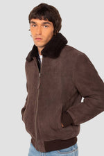 Brown shearling leather flight jacket - Image n°2