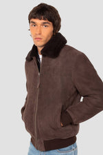 Brown shearling leather flight jacket - Image n°2