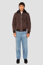 Brown shearling leather flight jacket - Image n°7