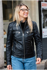 Women's black leather biker jacket - Image n°6