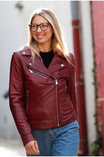 Ketchup red leather biker jacket for women - Image n°4