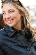 Buttoned Black Leather Jacket with Shirt Collar - Image n°2
