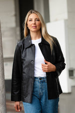 Lightweight black leather jacket with a shirt collar - Image n°6