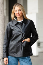 Lightweight black leather jacket with a shirt collar - Image n°5