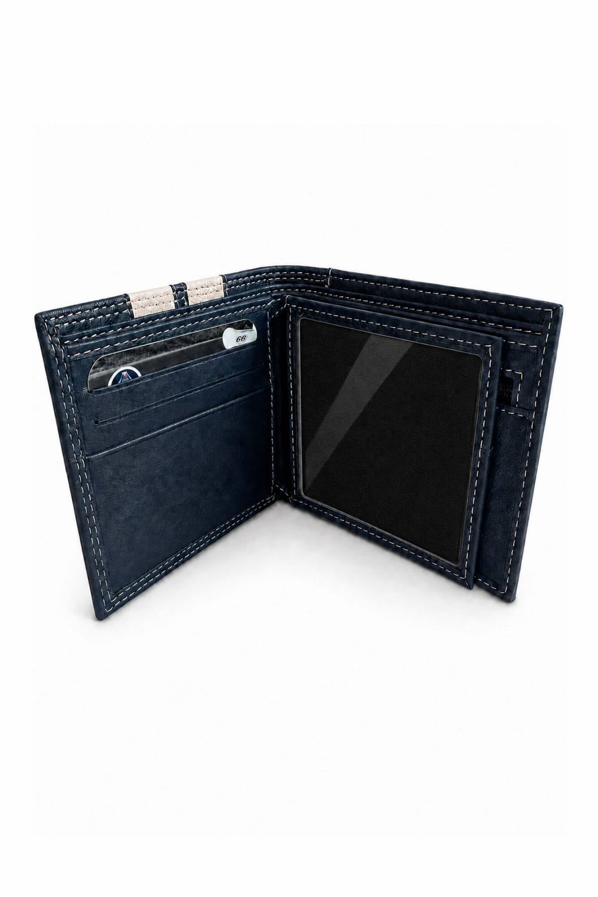Navy blue Shelby leather wallet - Image n°3