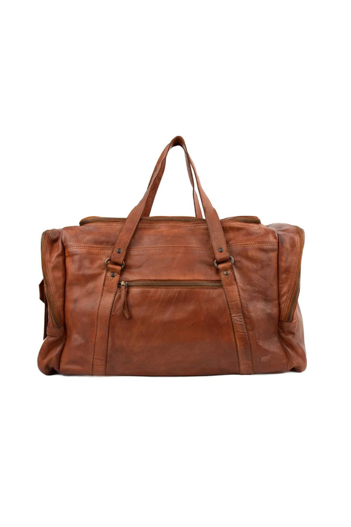 Vintage-look cognac cowhide leather travel bag - Image n°3