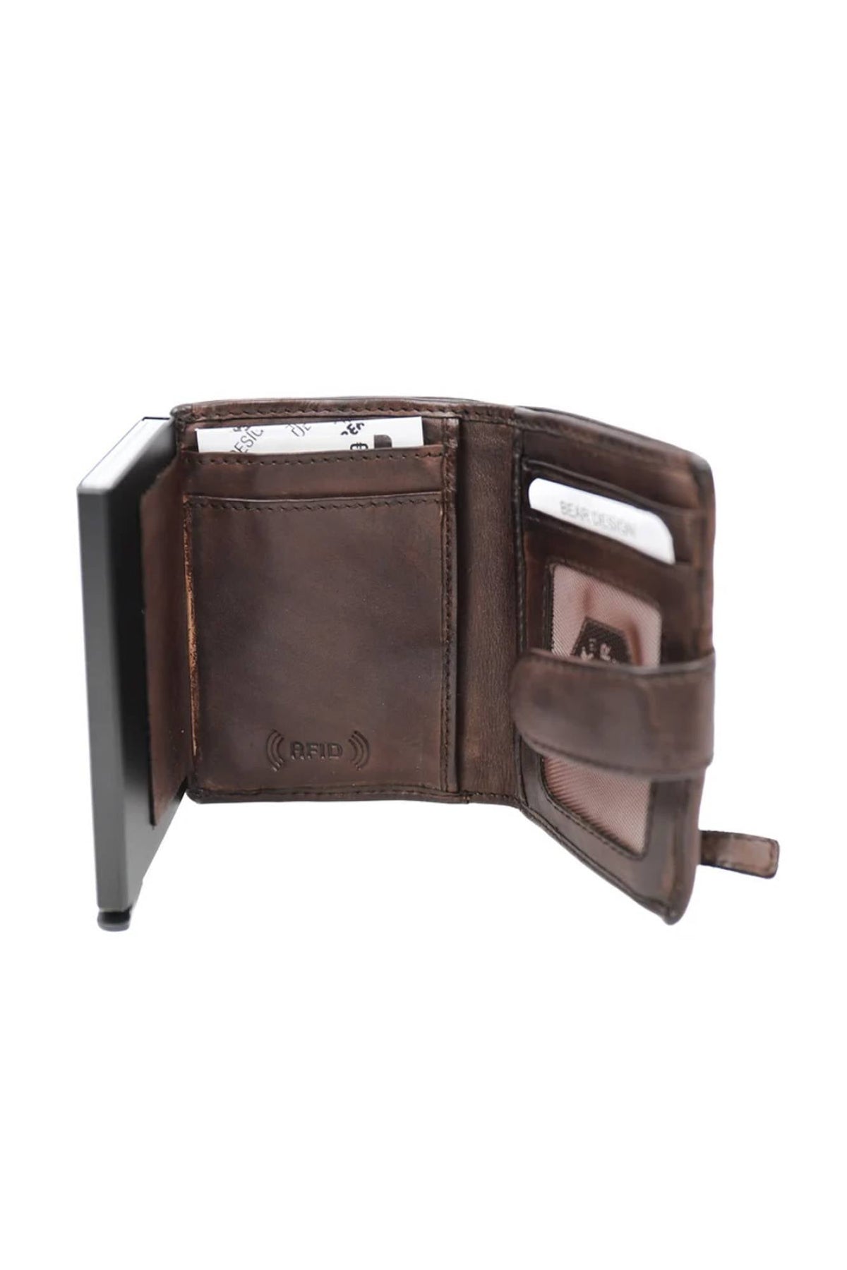 Aged-look brown leather wallet - Image n°2