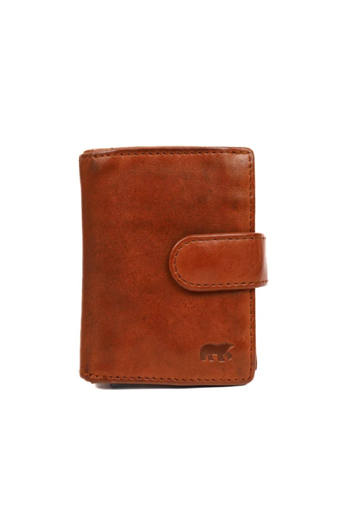 Aged-look cognac leather wallet - Image n°1