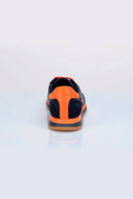 Blue and orange leather racing-style sneakers - Image n°3