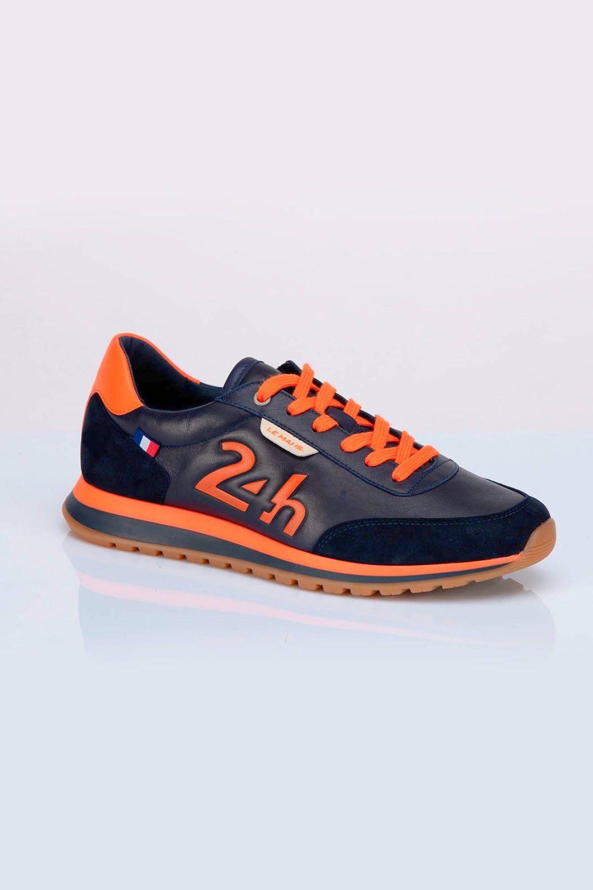 Blue and orange leather racing-style sneakers - Image n°4