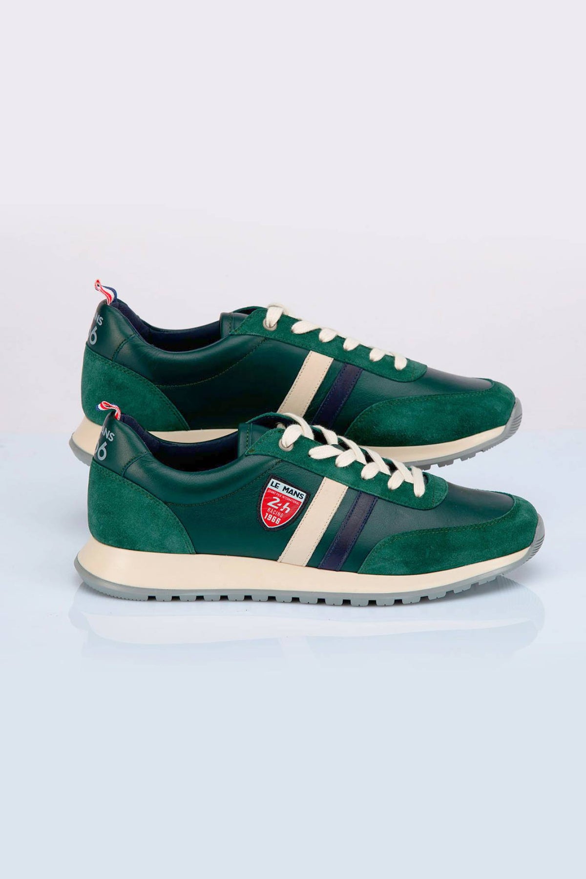 Racing-style green cowhide leather sneakers - Image n°1