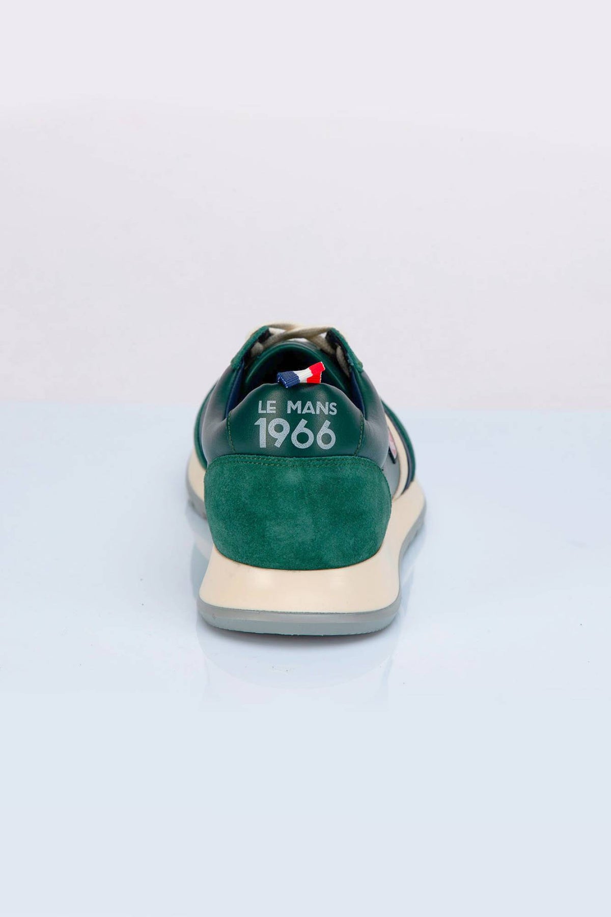 Racing-style green cowhide leather sneakers - Image n°3