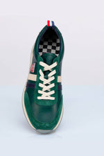 Racing-style green cowhide leather sneakers - Image n°4