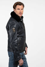 Black leather jacket with aviator collar - Image n°4