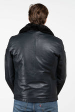 Black leather jacket with aviator collar - Image n°3