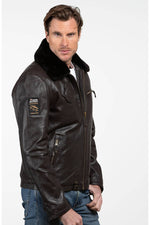 Brown Leather Jacket with Aviator Collar - Image n°6