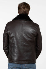 Brown Leather Jacket with Aviator Collar - Image n°3