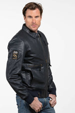 Black shirt-collar leather jacket - Image n°5
