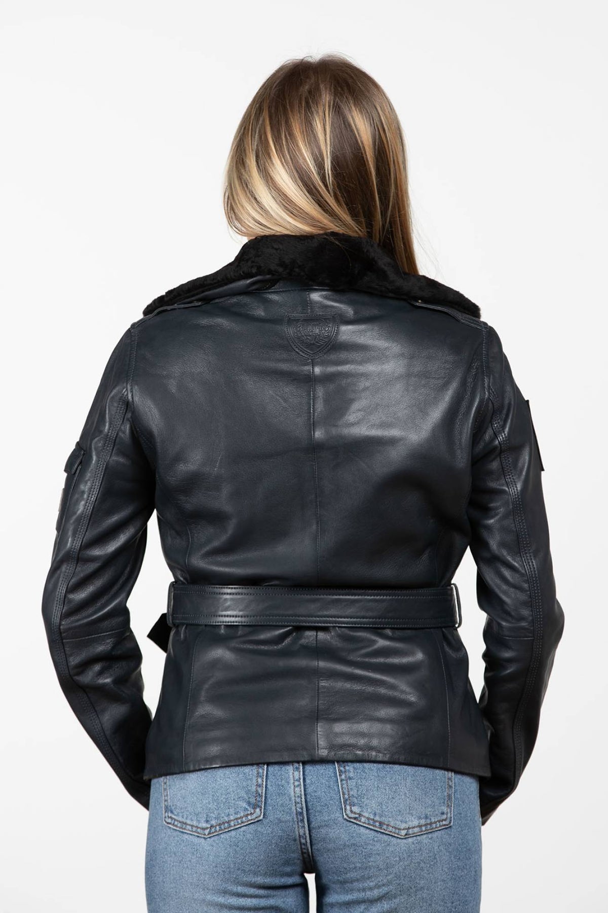 Black leather jacket with an aviator collar - Image n°3