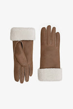 Taupe sheepskin leather gloves with shearling lining - Image n°1