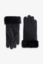 Black shearling leather gloves - Image n°1