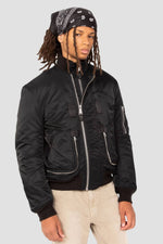 Black tactical double-zip bomber jacket with an oversized fit - Image n°11
