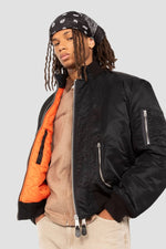 Black tactical double-zip bomber jacket with an oversized fit - Image n°4