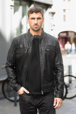 Black leather biker collar jacket - Image n°7