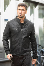 Black leather biker collar jacket - Image n°4