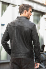 Black leather biker collar jacket - Image n°2