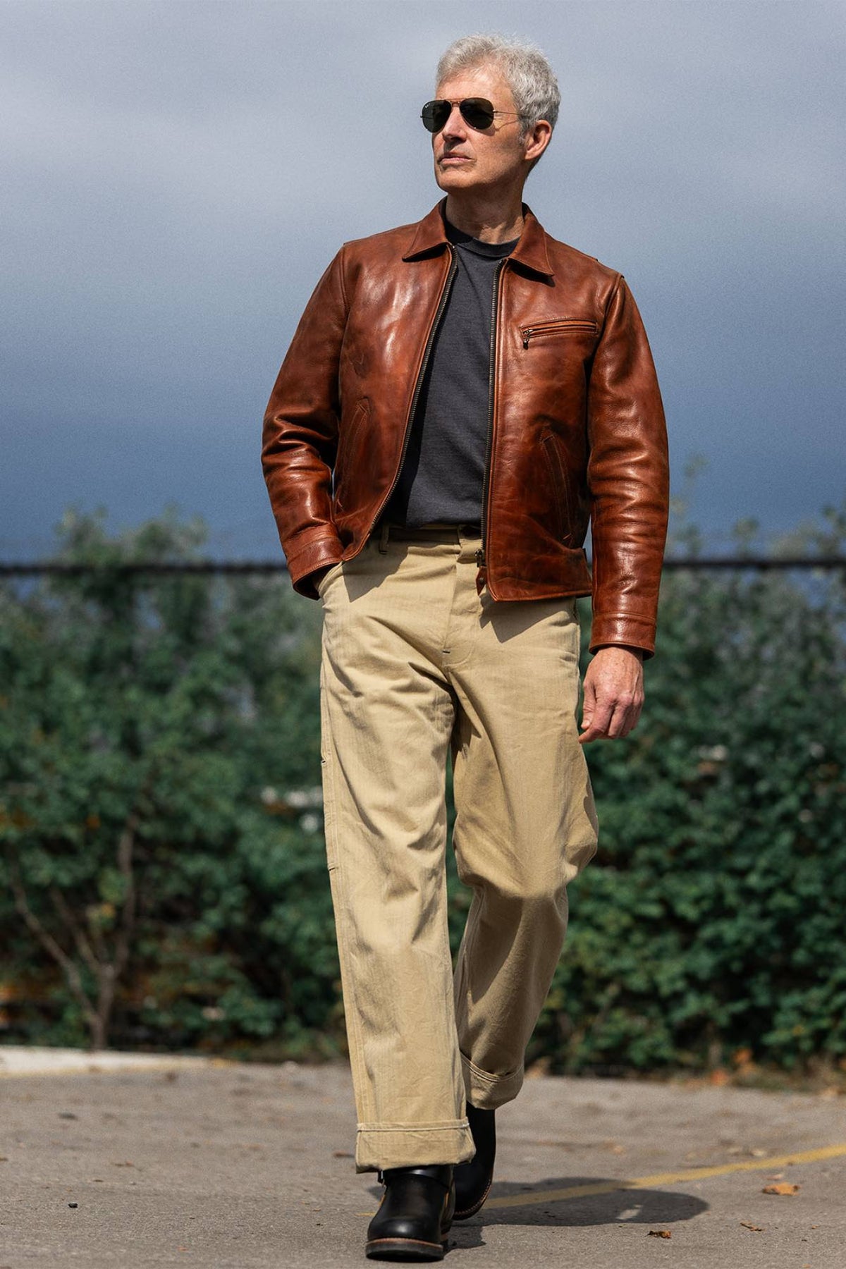 Master Supply Co Bonneville leather jacket - Burnt Sienna full-grain, half-belt - Image n°4