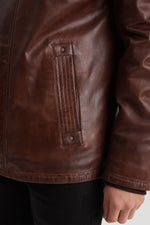 Mid-length bison sheepskin leather jacket, elegant and functional. - Image n°6