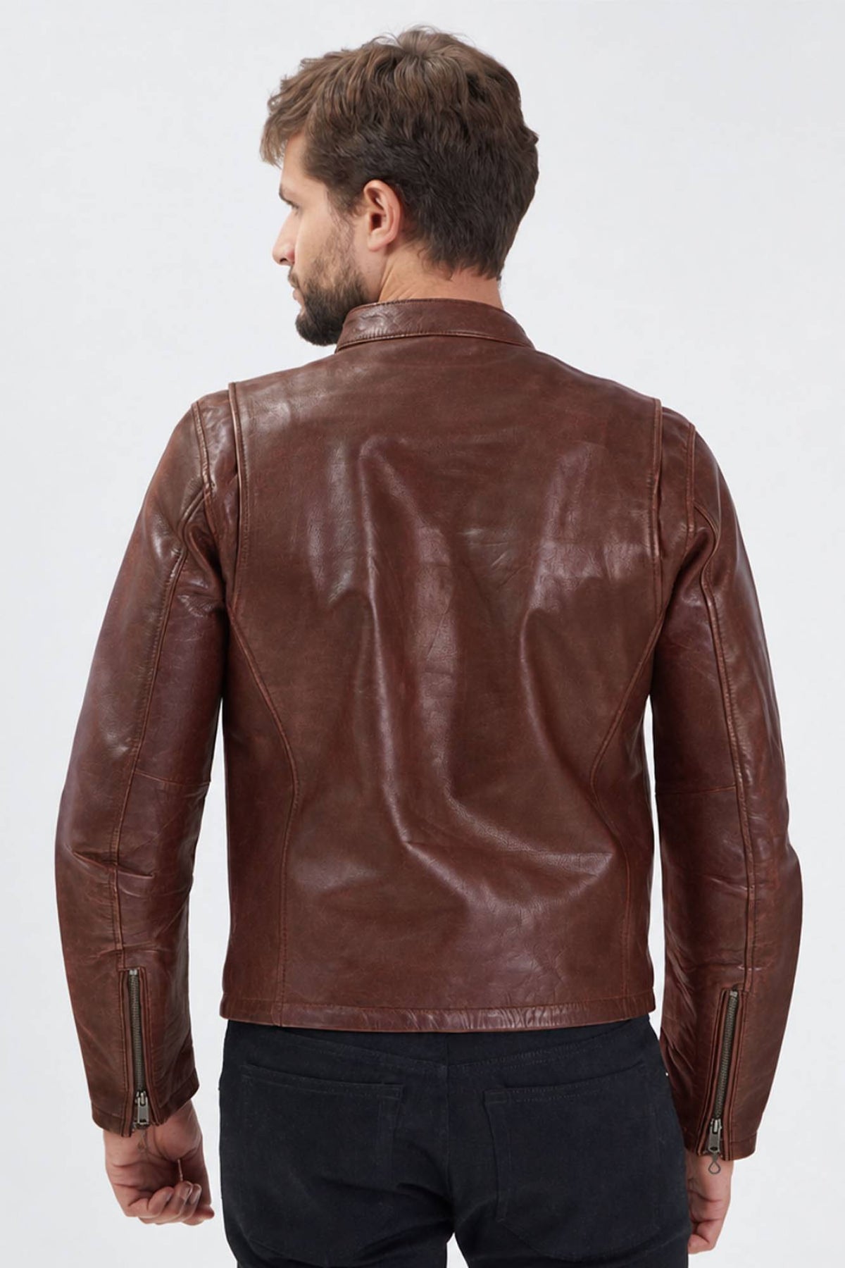 Thick cowhide leather jacket in cognac. Vintage style. - Image n°2