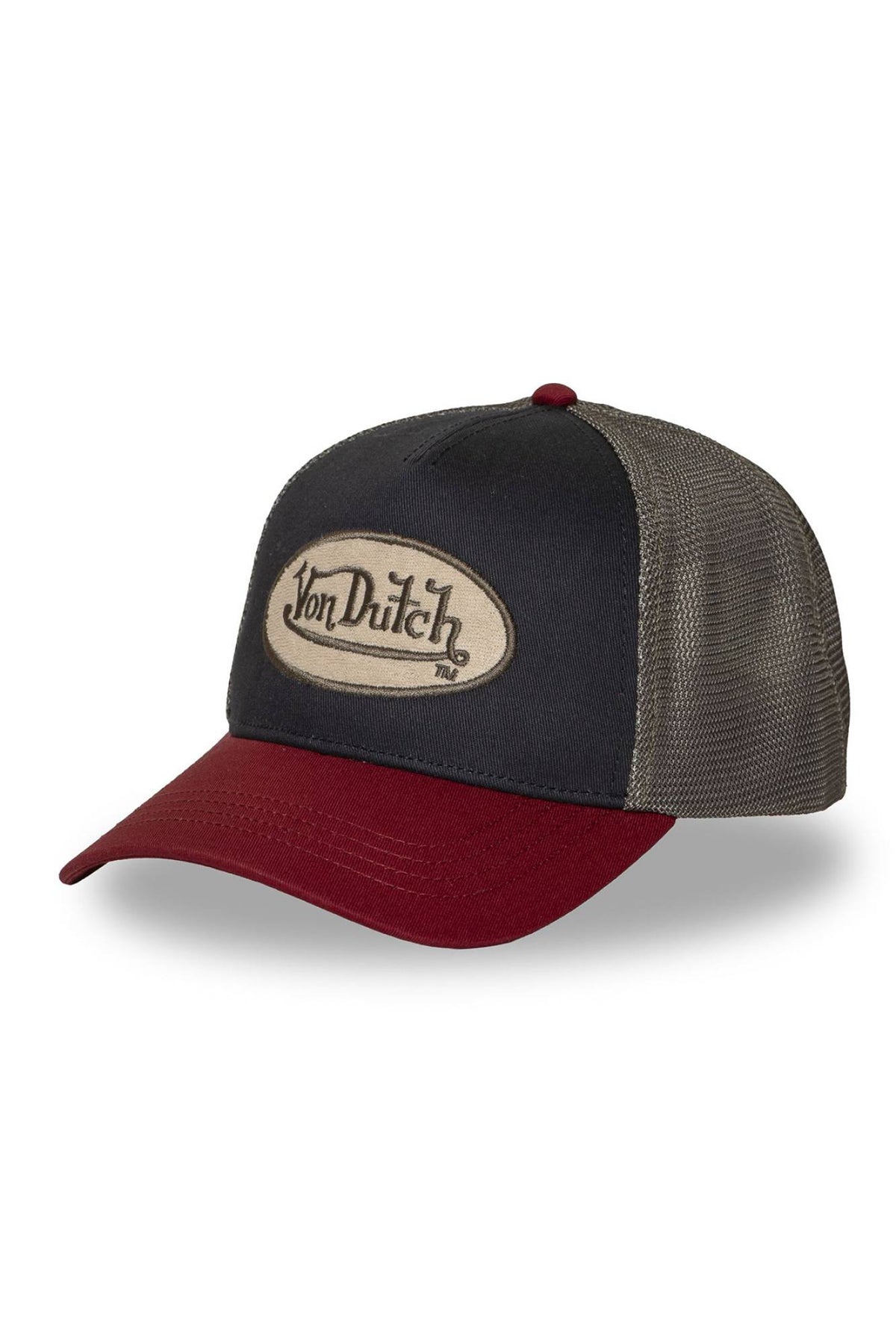 Red and grey trucker cap with embroidered logo - Image n°1