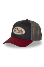 Red and grey trucker cap with embroidered logo - Image n°1